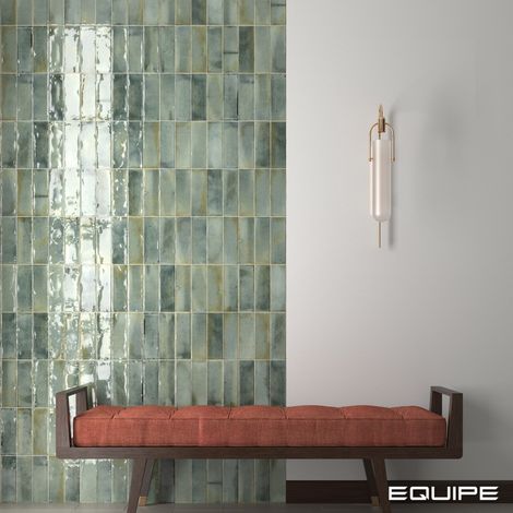 Carrelage mural faïence rustique 20x6.5cm celadon – Brillant poli – Boîte de 0.50 m² – Pour espaces modernes – Equipe
