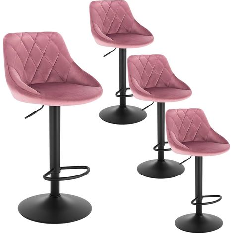 Woltu – Lot de 4 tabourets de bar – Siège rembourré en velours rose – Hauteur réglable 60-82 cm – Pieds en métal – Capacité 120 kg