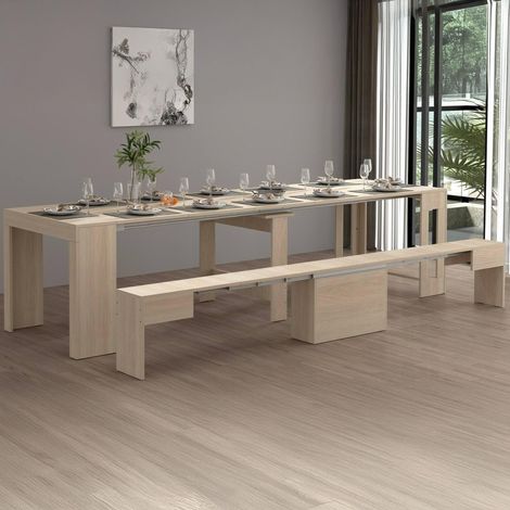 Banc Ubertino, Siège pour Table à Manger, Banc Simple Extensible, 290x25h45 cm, Olmo (1/5)