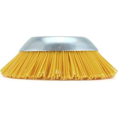Brosse anti-mauvaises herbes en nylon pour débroussailleuse - Outil de jardin - Tête de débroussailleuse - Trou intérieur 25,4 mm - Jaune - 200 mm (1/2)