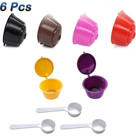 6 Filtres Réutilisables pour Capsule de Café avec 3 Cuillères - Compatible Nescafe Dolce Gusto