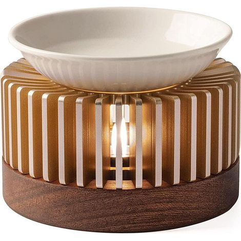 Lampade aromatiche con portacandele, lampade/riscaldatori per aromi in legno e alluminio, diffusori di oli essenziali e scaldabagni/scaldabagni. (1/4)