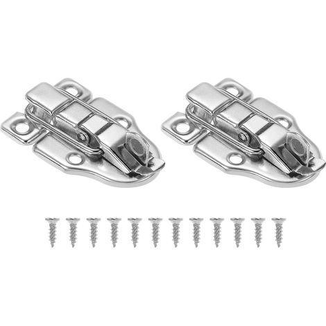 Petit Loquet à Bascule pour Boîte en Métal, 2 Pcs Loquet à Bec de Canard Avec Trou pour Cadenas et Vis pour Armoire à Bijoux en Bois, Boîte à Outils, Argenté (1/5)