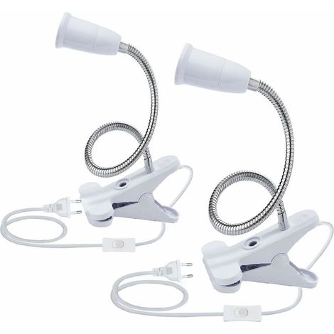 2PCS Base de Lampe de Table à LED E27 Douille d’ampoule à Pince Base de Support de Lampe à Col de Cygne Base Clip de Lampe pour Table avec Interrupteur 360° Lampe Prise pour Lecture,Maquillage
