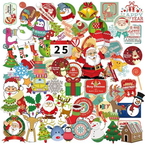 Weihnachtsdekorationen, 100 Blatt Weihnachtsaufkleber, Weihnachtsmann, Schneeflocke (1/5)