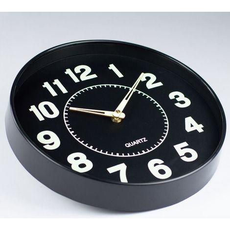 Horloge Murale Ronde 20cm Pendule Classique Noire Piles Métal Plastique (1/3)