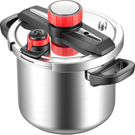Autocuiseur en acier inoxydable 7 L avec panier vapeur et couvercle en verre, trois niveaux de pression pour viandes, riz et soupes. (1/5)