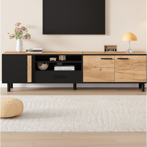 MEUBLIV meuble TV 180 cm noir et bois – 3 portes, 1 tiroir, rangement 80 pouces (1/5)