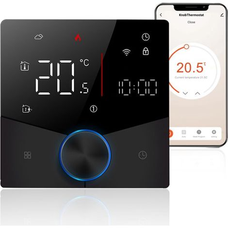Tuya WiFi Smart Thermostat, Sprachsteuerung, wöchentlich programmierbarer digitaler Thermostat mit variablen Farben für elektrische Heizung, kompatibel mit T-Mobile Genie Amazon Home