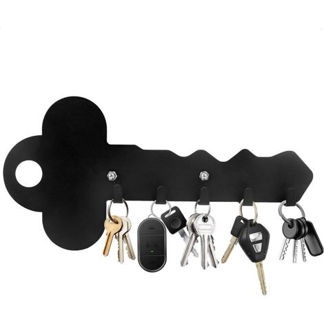 Multifunctional metal key holder – wall-mounted – with 5 hooks – black – suitable for the entrance, living room, kitchen and office. (1/5)