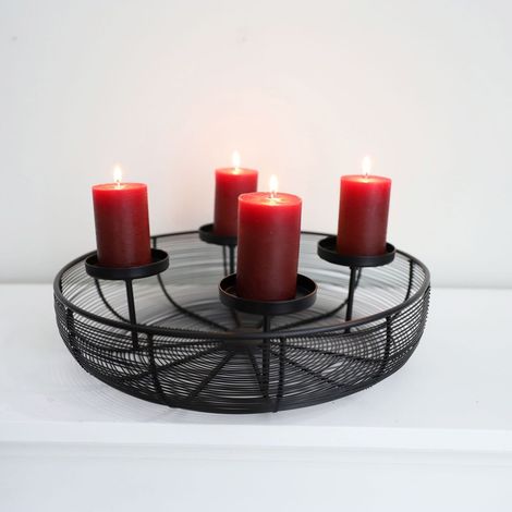 Metall-Adventskranz Ø36cm mit Metallschale Weihnachtsdeko Kerzenhalter Tischdeko (1/3)