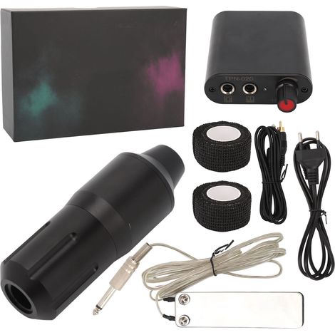 Stylo à tatouer noir + mini kit d'alimentation pour tatouage noir - kit complet professionnel pour débutants (norme européenne) (1/5)