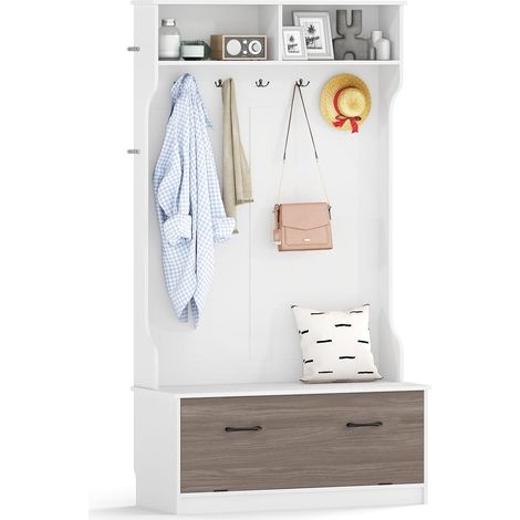 COSTWAY Grand Porte-Manteaux 180 cm avec Banc à Chaussures (Blanc) (1/5)