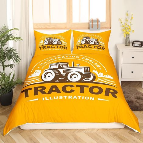 Dessin Animé Tracteur Housse de Couette Pelle Parure de Lit 140x200cm pour Enfants Garçons Filles Véhicules Camion Parure Housse de Couette Véhicule Voitures avec 1 taie d'oreiller - 140 x 200 cm (1/5)
