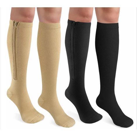 Lot de 2 paires de chaussettes de compression zippées pour femmes et hommes, chaussettes de soutien montantes jusqu'aux genoux. (1/5)