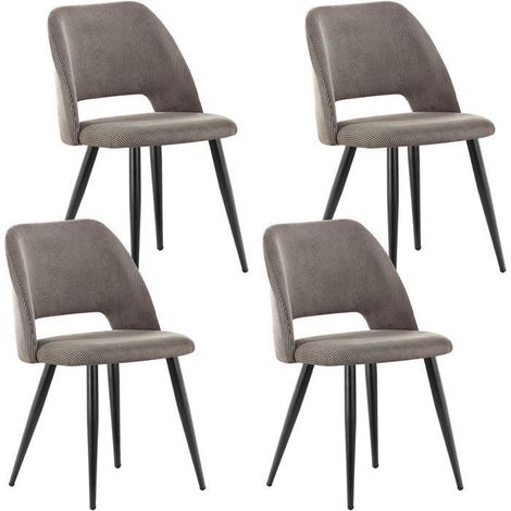 Chaise salle à manger - WAFTING - Lot de 4 - Velours - Marron - Pieds métal (1/5)