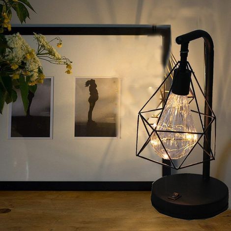 Dekorative Tischleuchte, Retro-Atmosphärenlampe, Schreibtischlampe aus Metall, Diamantform, Glühbirnen-Tischleuchte, Nachtlicht, Dekolampe, Geschenk, Spielzeug, mit Stangen (Warmweiß) - Fei Yu (1/5)