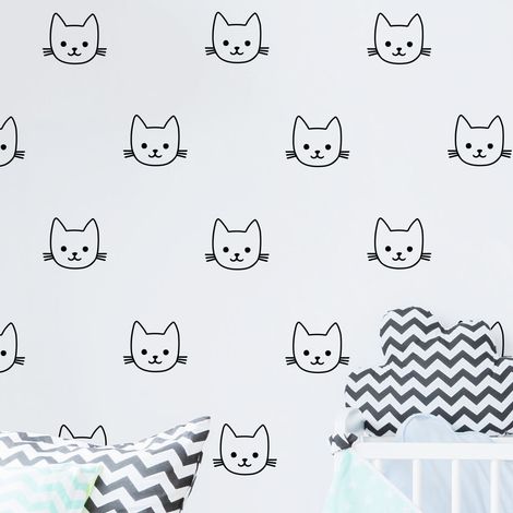 Stickers muraux Sticker Mural Autocollant - 60 TÊTES DE CHATS - adhésifs fond transparent - 50x50cm (1/5)