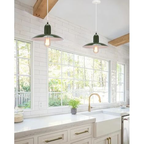 2x Lustre Moderne Salon Vert,E27 Suspension Luminaire Industriel Vintage Abat-jour en Métal Designe Chapeau pour Chambre Cafes (1/5)