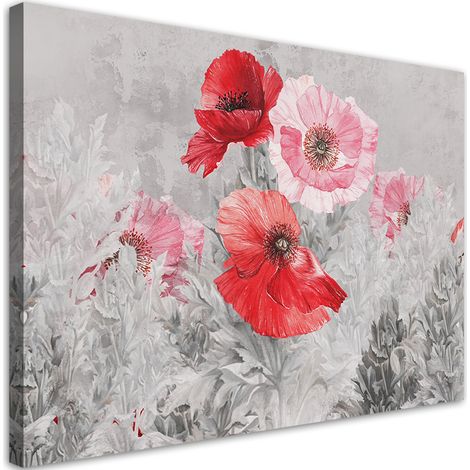 Quadro su tela, Poppies rossi su un prato grigio - 60x40 (1/4)