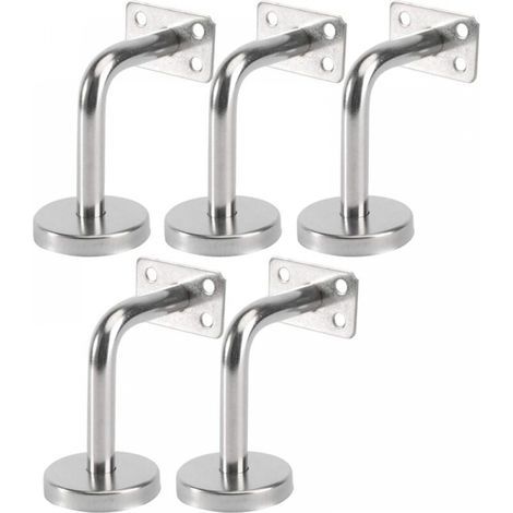 Lot de 5 Support Main Courante Inox - Murale Supports de Main Courante pour Escalier Exterieur Intérieur, Rampe Escalier Bois, Rail D'escalier (6x8x5cm/2.7x3.1x2.0in)Sans vis (1/5)