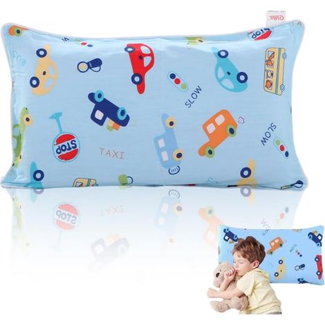 Taie d'oreiller enfant 100% coton avec fermeture enveloppe pour bébé et tout-petit, idéale pour oreiller 40x60, parfaite pour lit bébé et poussette (Motifs véhicules) (1/5)