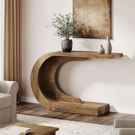 Tribesigns 43.3" Console Table for Entryway, Wooden Console Table with C-Shaped, Hallway Tables for Living Room, Entrance, Foyer, Easy Assembly, Brown (1/5)