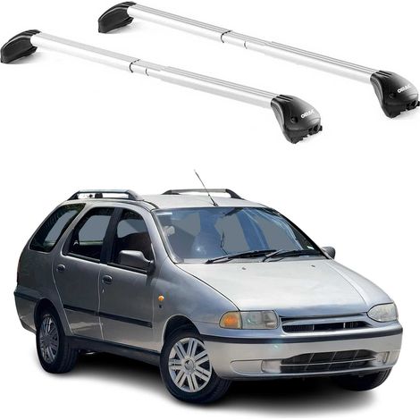 OMAC Barres de toit transversales certifiées TÜV pour Fiat Palio Weekend 1996-2011 – Verrouillables (4 antivols) – Charge max 100 kg – Sangle inox + protection caoutchouc Argent (1/4)