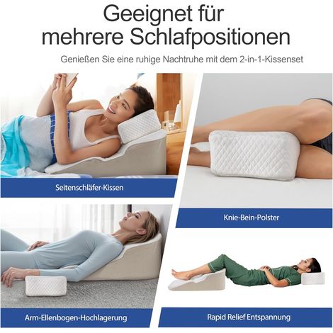 VERCART Keilkissen für Rücken- und Seitenschlafen, Säure-Reflux-Kissen mit Kopfstütze, Körpererhöhungskissen für Seitenschläfer