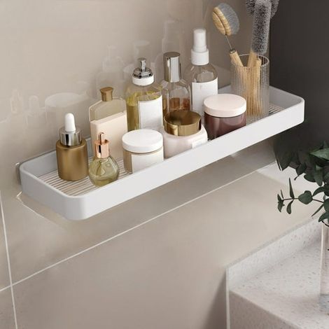 Étagère murale en aluminium blanc avec porte-serviettes – Rangement pratique et design moderne 40 x 11,5 x 3 cm, sans barre