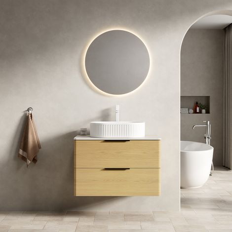 Mobile lavabo sospeso 75x46x62,2 cm in legno beige con contenitore per bagno FloraGrace (1/5)