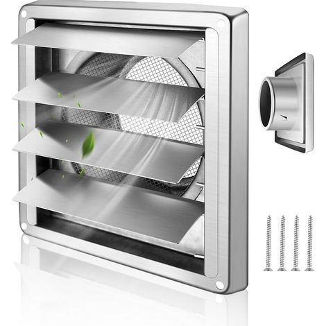 Ventilation Grille 100 mm Stainless Steel Anti-Return Mobile Slats Automatic Closing Hood Grill Weatherproof 150 mm (1/5)