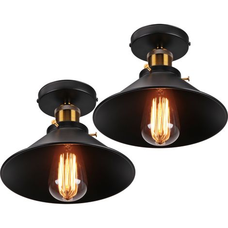 2PCS Vintage Ceiling Light Retro Chandelier 22CM Black Metal Industrial Ceiling Lamp For Bar Club Office Cafe (1/5)