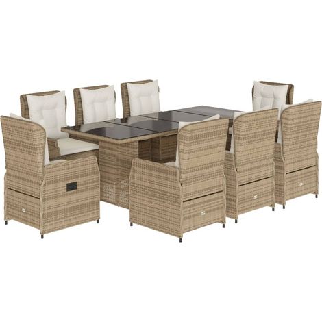 Maison Exclusive - Set da Pranzo da Giardino 9 pz con Cuscini Beige in Polyrattan