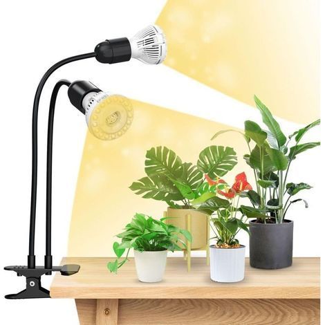 20-W-LED-Pflanzenlampe für Zimmerpflanzen, Vollspektrum-Pflanzenlampe mit 2 abnehmbaren E27-LED-Leuchtmitteln (4000 K) für Keimung, Wachstum und Blüte – Schwarz (1/5)