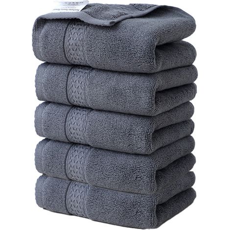 Filiyano-Lot de 5 serviettes de toilette en pur coton, douces et absorbantes, gris foncé/30 x 50 cm (1/3)