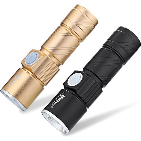 Mini lampe de poche USB torche en alliage d'aluminium LED torche rechargeable à lumière forte, or + noir (1/5)