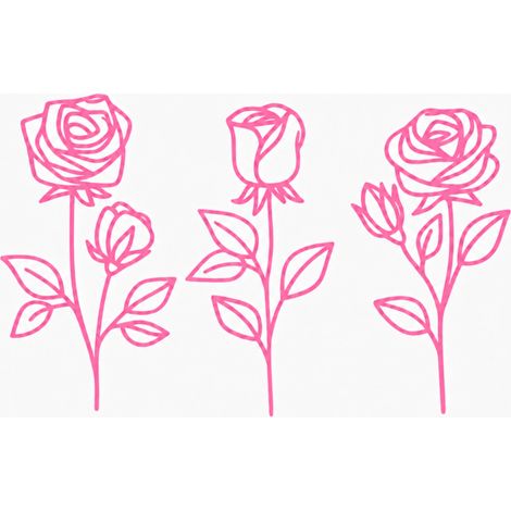 Juego de 3 rosas decorativas 2D en color rosa.
