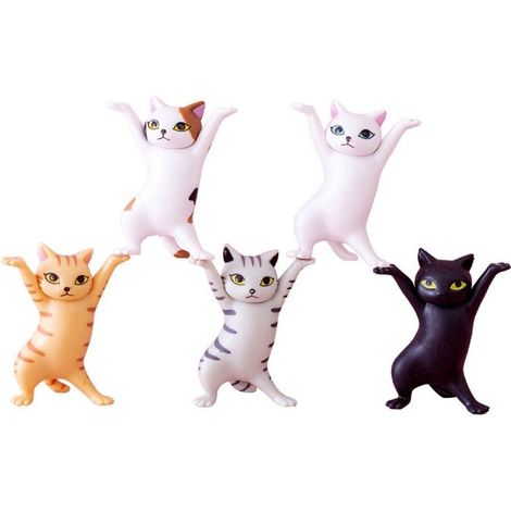 Lot de 5 chats dansants et porte-stylo, porte-stylo de bureau, porte-chat amusant, mini figurine de chat (1/5)