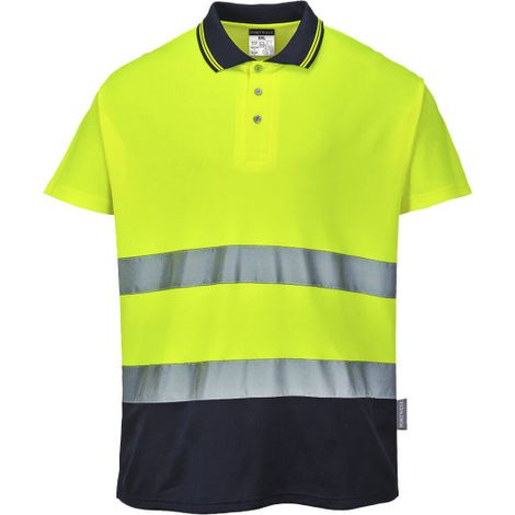 Polo bicolor Cotton Comfort de tejido transpirable cuello a contraste S174 S Amarillo/Marino
