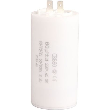 Condensateur de démarrage cylindrique CBB60, 250 V CA, 60 µF, 50/60 Hz, pour pompe à moteur (1/4)
