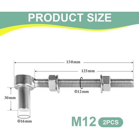 2 Pièces Charnières à Vis Réglables M12 x 150mm, Charnières à Boulon J en Acier Inoxydable 304 Quincaillerie de portails pour Portes Ferme, Portail de Jardin, Portail Bois, Entrée avec Écrou (1/3)