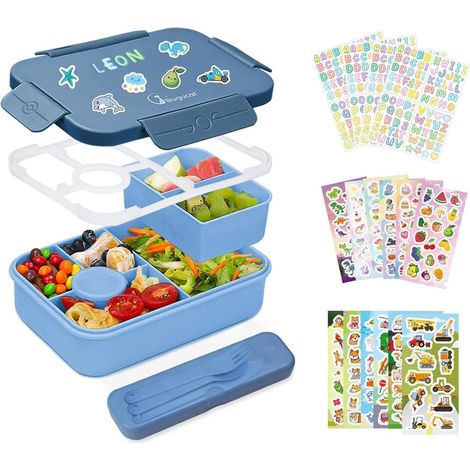 Brotdose Kinder Bentobox 1300ml Auslaufsicher 6 Fächern dunkelblau (1/5)