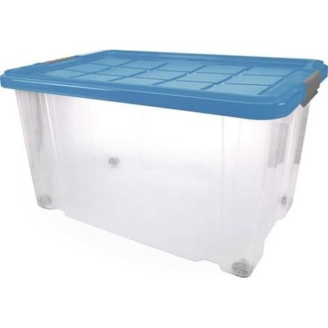 Contenedor plástico angular 55l PP transp.L600xB400xH300mm c.tapa y Rl.MAIER
