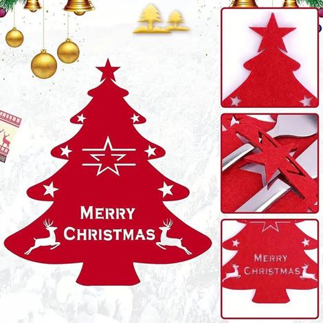 Lot de 12 sets de table décoratifs de Noël en feutre, sacs à ustensiles, rouge et vert, pour fêtes, dîners, cuisine (1/4)