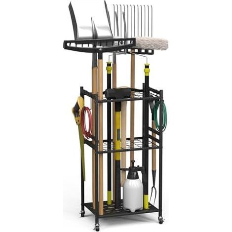 Étagère de rangement à 3 niveaux pour outils jardin - En acier au carbone Multi-usages Avec roulettes 42 x 30 80 cm 423080 (1/5)