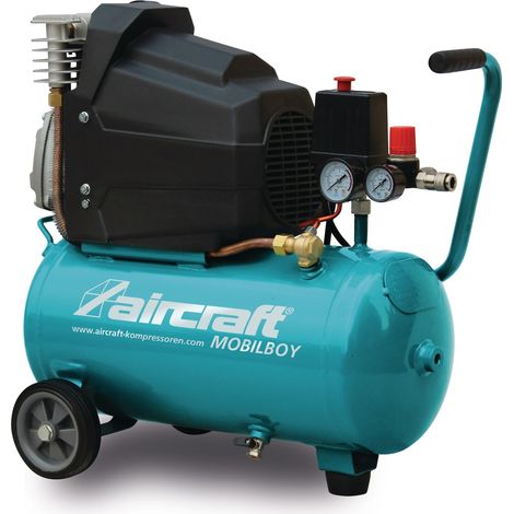 Compresseur mobile à huile cuve 24 L 1,8 kW / 2,45 Ch 265 L/min 10 bars 230V Aircraft MOBILBOY 261/24T E