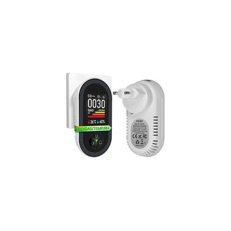 Rilevatore di monossido di carbonio e gas con spina - Rilevatore di CO 4 in 1 con sensore di temperatura e umidità - Allarme acustico per GPL, con caratteristiche: 1A, Rilevatore - Crezuo