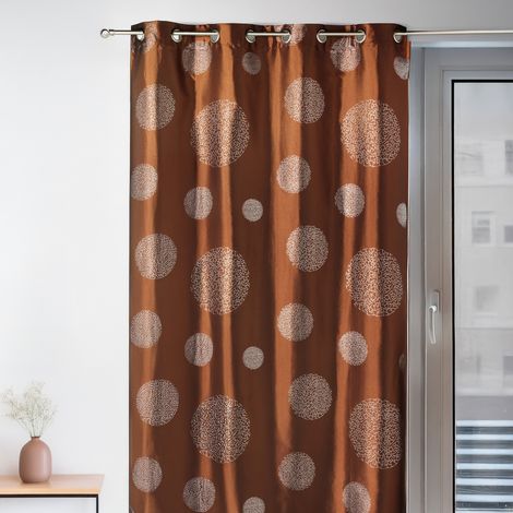 Rideau taffetas motif de ronds argentés Marron chocolat 140x260 cm
