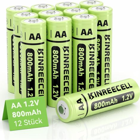 Lot de 12 piles solaires rechargeables AA NI-MH double A avec capacité réelle 1,2 V préchargées pour lampes solaires, guirlandes lumineuses, lampadaires solaires (AA-800 mAh, lot de 12) (1/5)